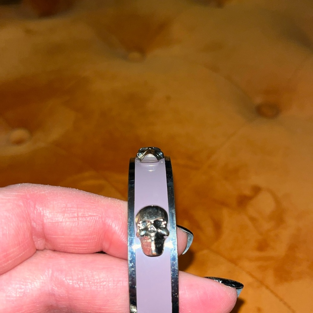 Alexander McQueen lavender enamel skull bangle